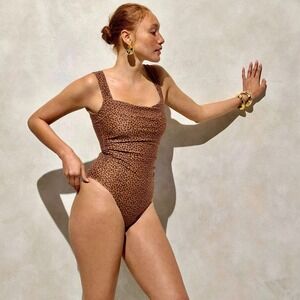 NWT!! J. CREW Nia Ruched Squareneck One-Piece Animal Leopard Print Swimsuit 12